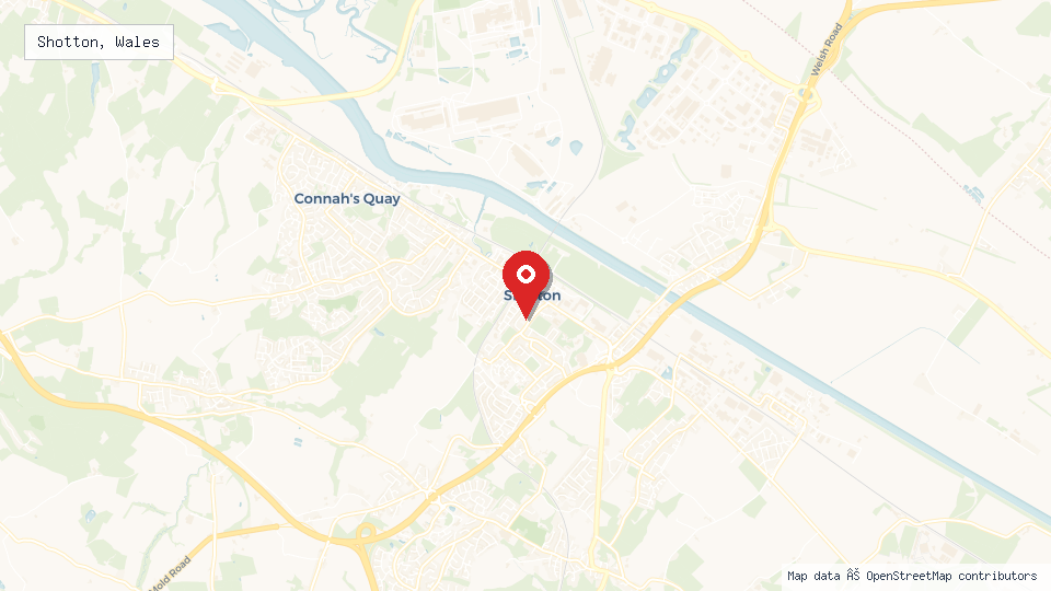 Street map of Shotton, Wales with location pin