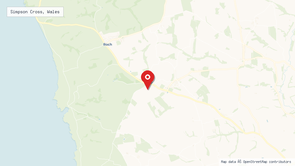 Street map of Simpson Cross, Wales with location pin