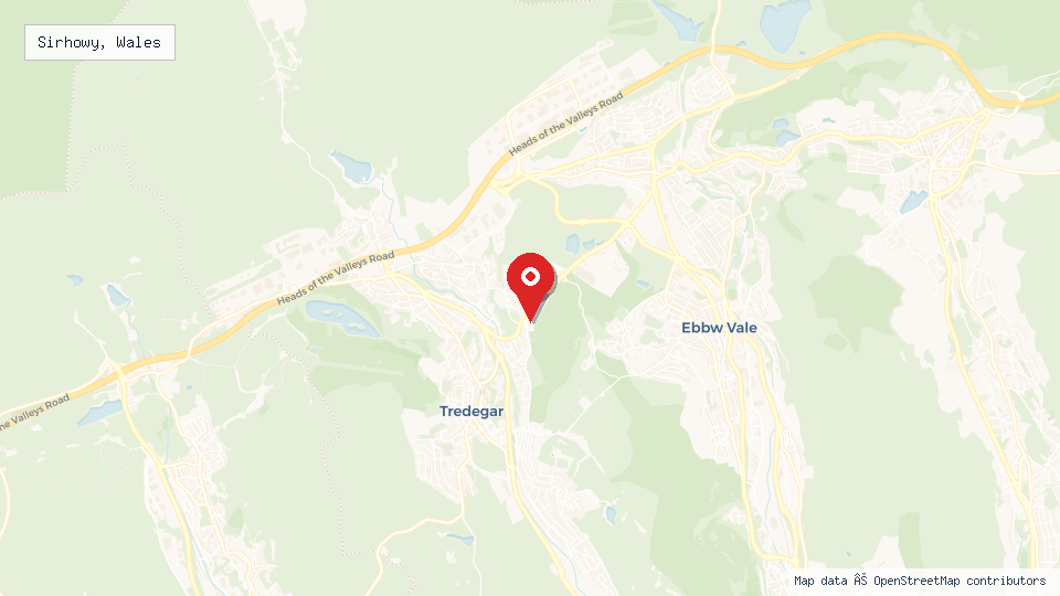 Street map of Sirhowy, Wales with location pin