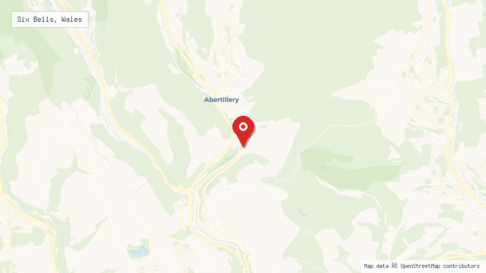 Street map of Six Bells, Wales with location pin