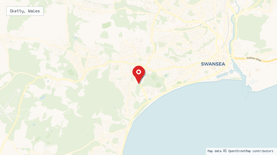 Street map of Sketty, Wales with location pin