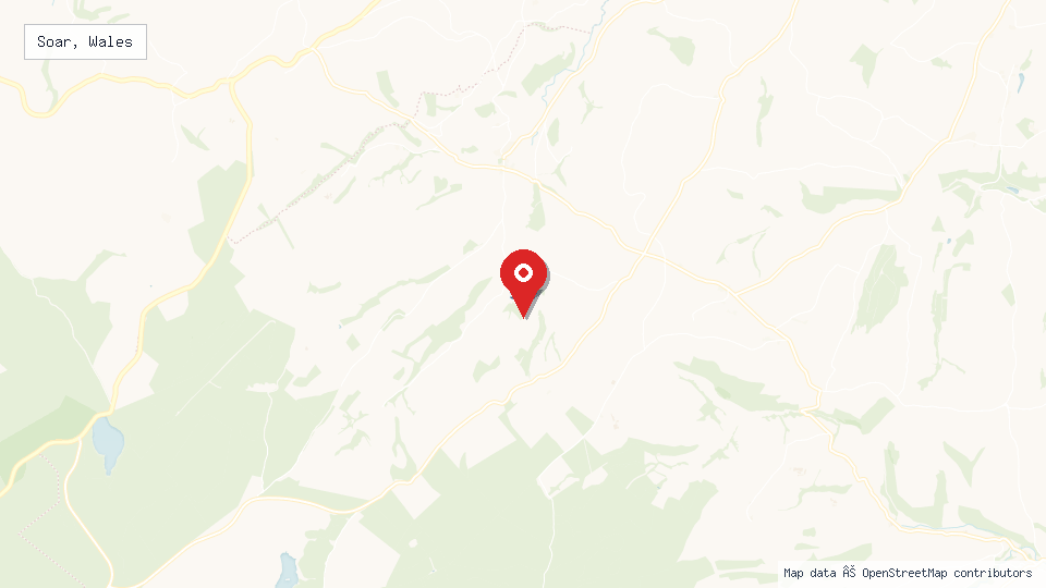 Street map of Soar, Wales with location pin