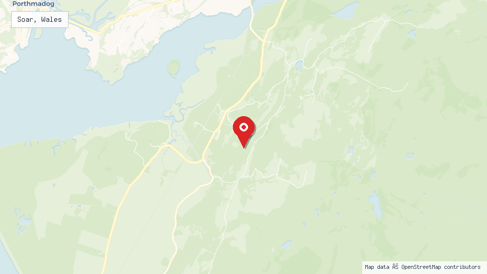 Street map of Soar, Wales with location pin