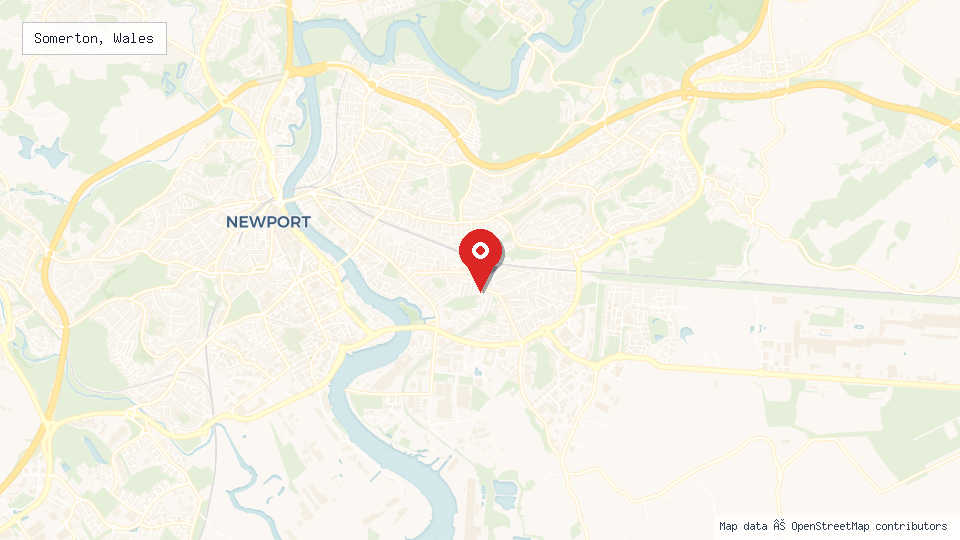 Street map of Somerton, Wales with location pin