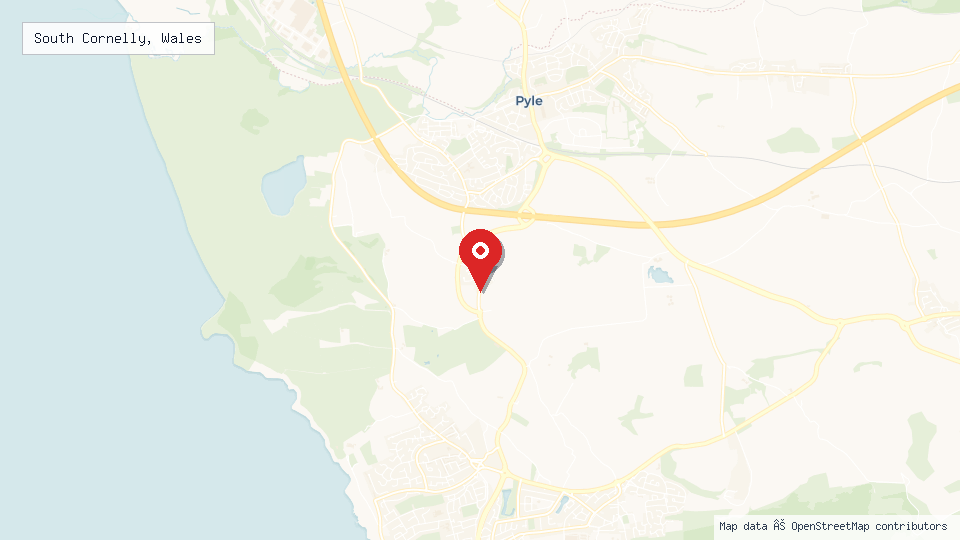 Street map of South Cornelly, Wales with location pin