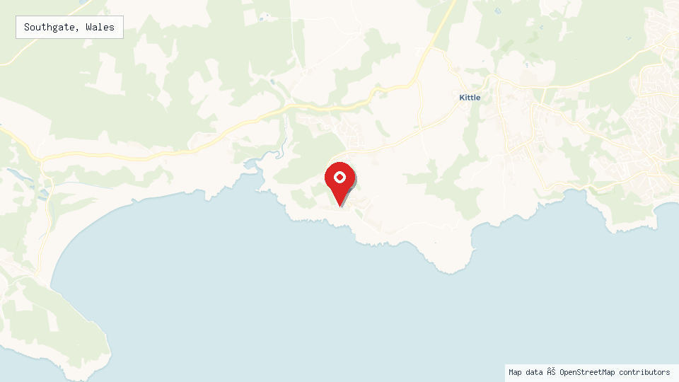 Street map of Southgate, Wales with location pin