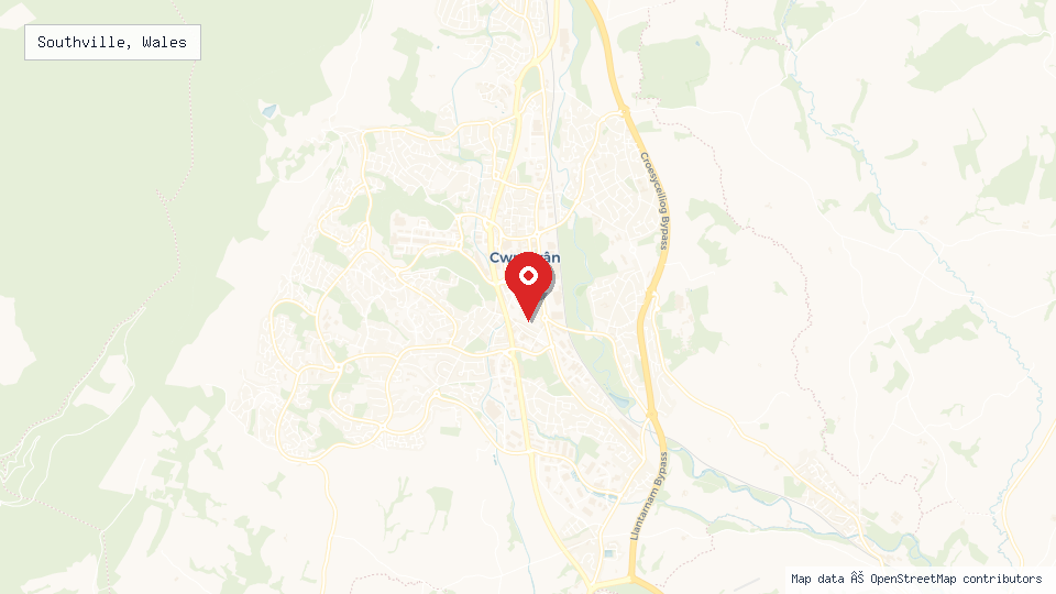 Street map of Southville, Wales with location pin