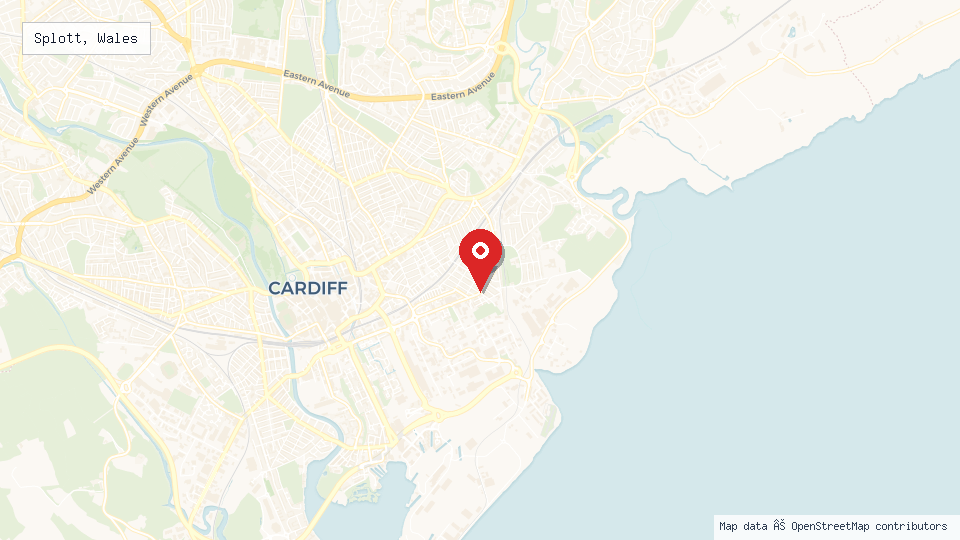 Street map of Splott, Wales with location pin