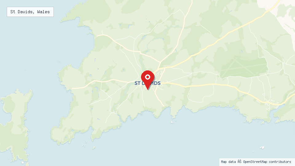 Street map of St Davids, Wales with location pin