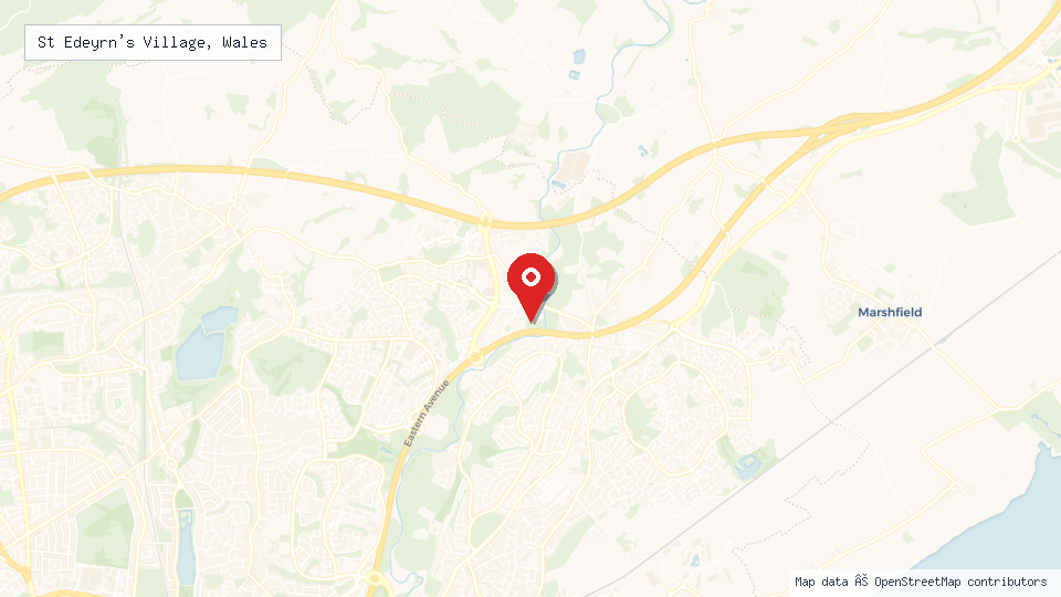 Street map of St Edeyrn's Village, Wales with location pin