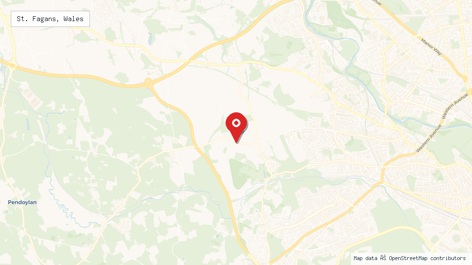 Street map of St. Fagans, Wales with location pin