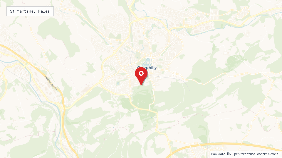 Street map of St Martins, Wales with location pin