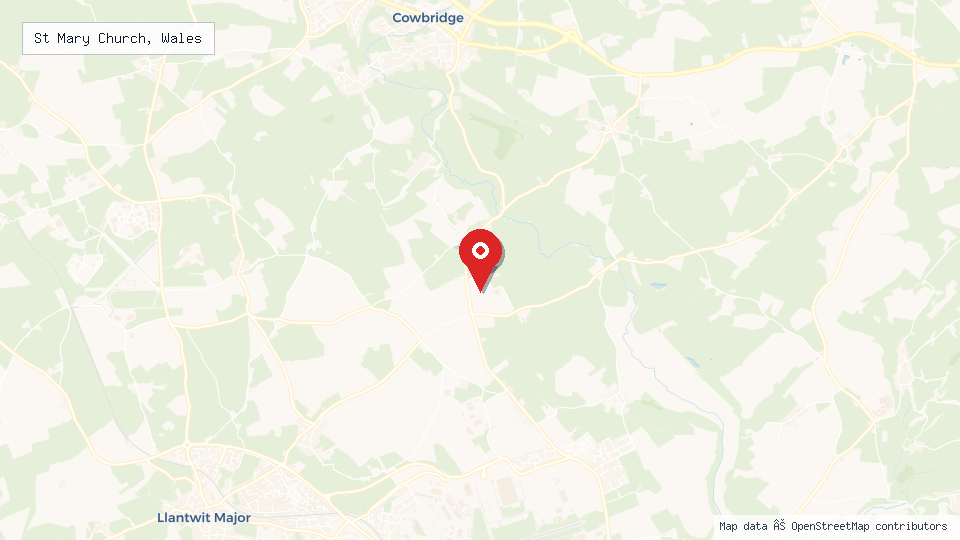 Street map of St Mary Church, Wales with location pin