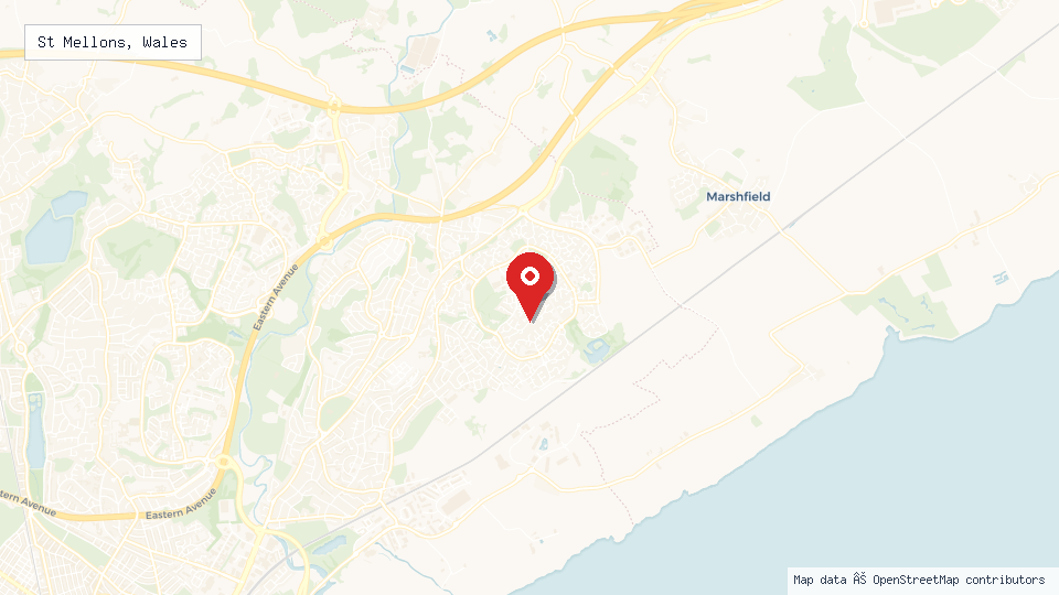 Street map of St Mellons, Wales with location pin