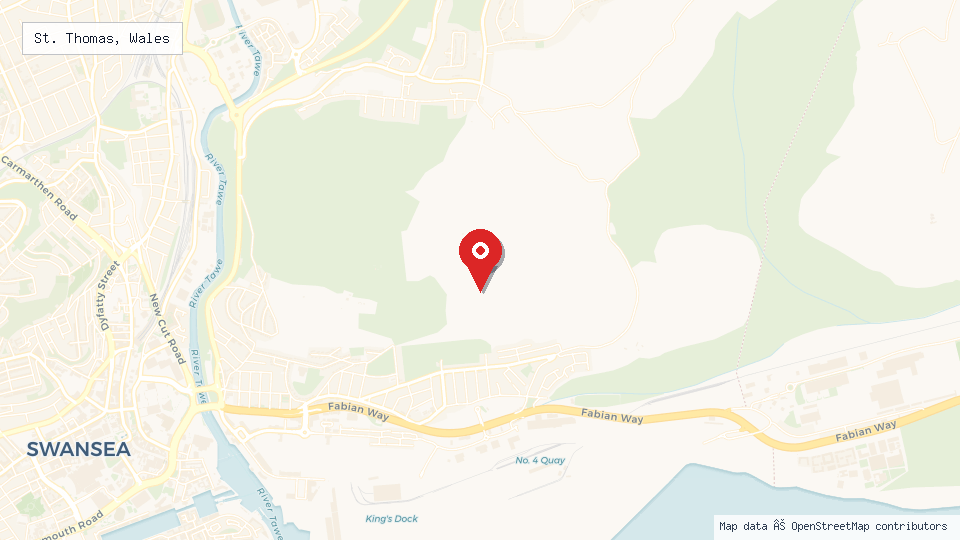 Street map of St. Thomas, Wales with location pin