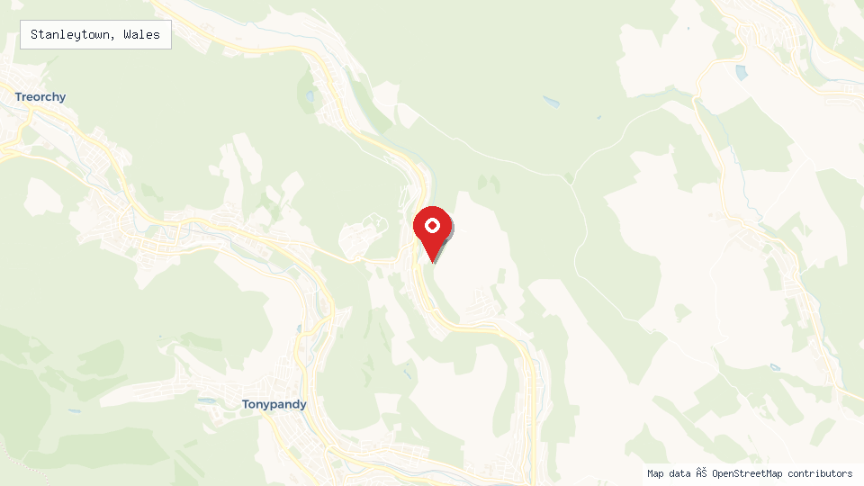Street map of Stanleytown, Wales with location pin