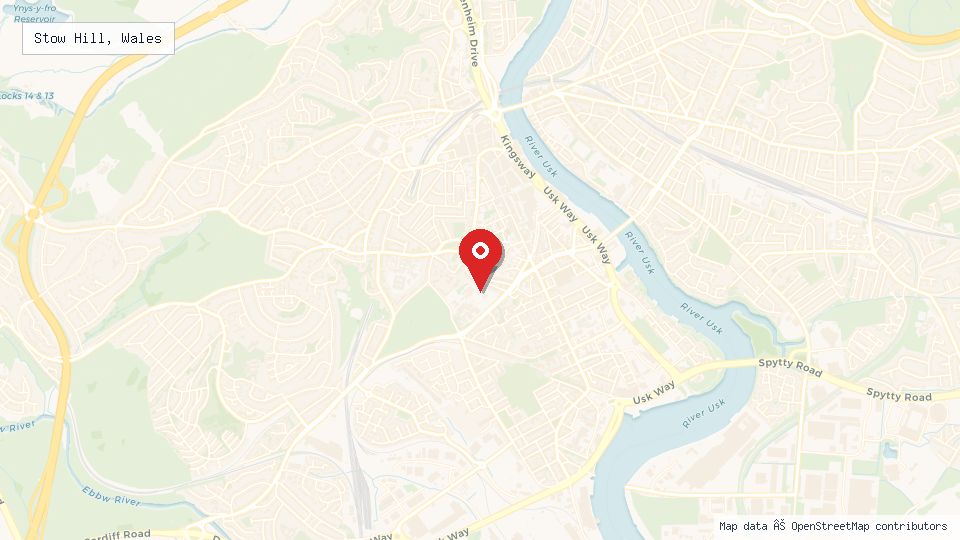 Street map of Stow Hill, Wales with location pin