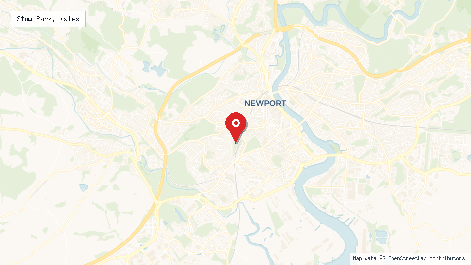 Street map of Stow Park, Wales with location pin