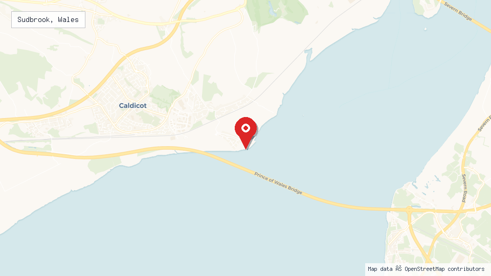 Street map of Sudbrook, Wales with location pin