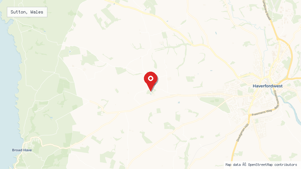 Street map of Sutton, Wales with location pin