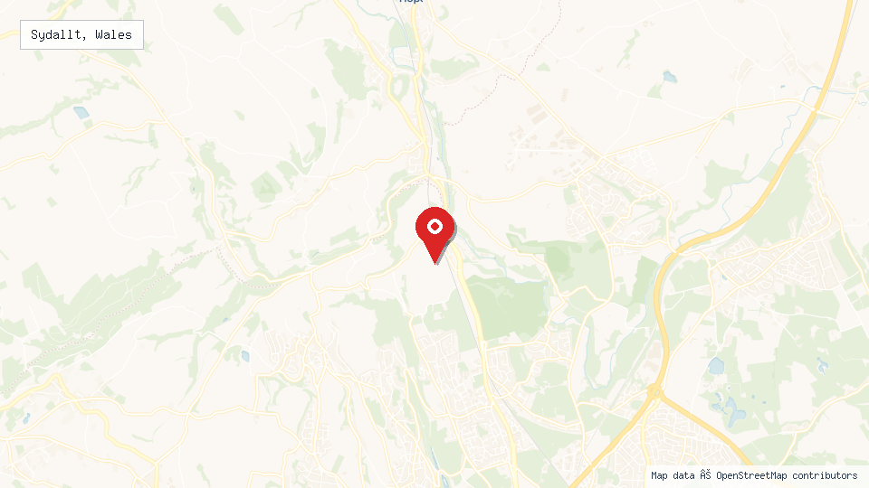 Street map of Sydallt, Wales with location pin