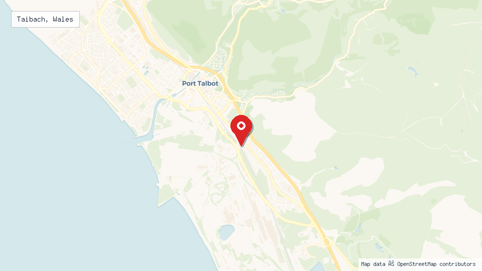 Street map of Taibach, Wales with location pin
