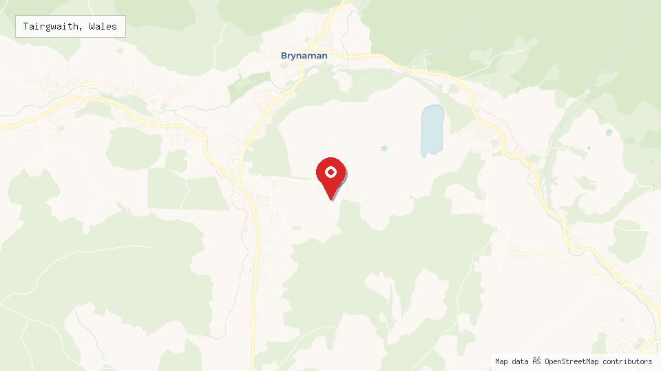Street map of Tairgwaith, Wales with location pin