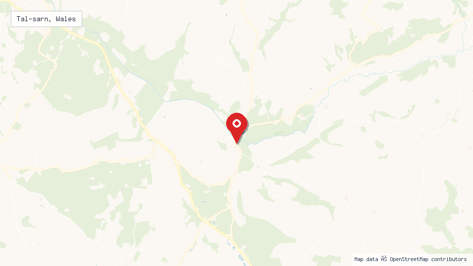 Street map of Tal-sarn, Wales with location pin