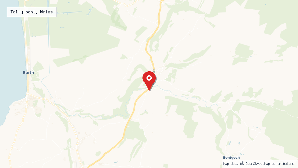 Street map of Tal-y-bont, Wales with location pin