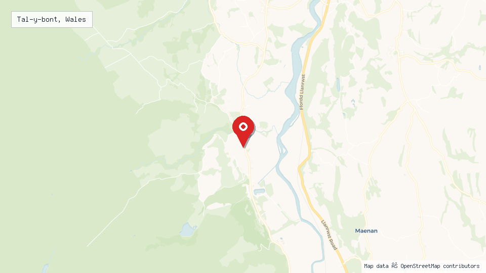 Street map of Tal-y-bont, Wales with location pin