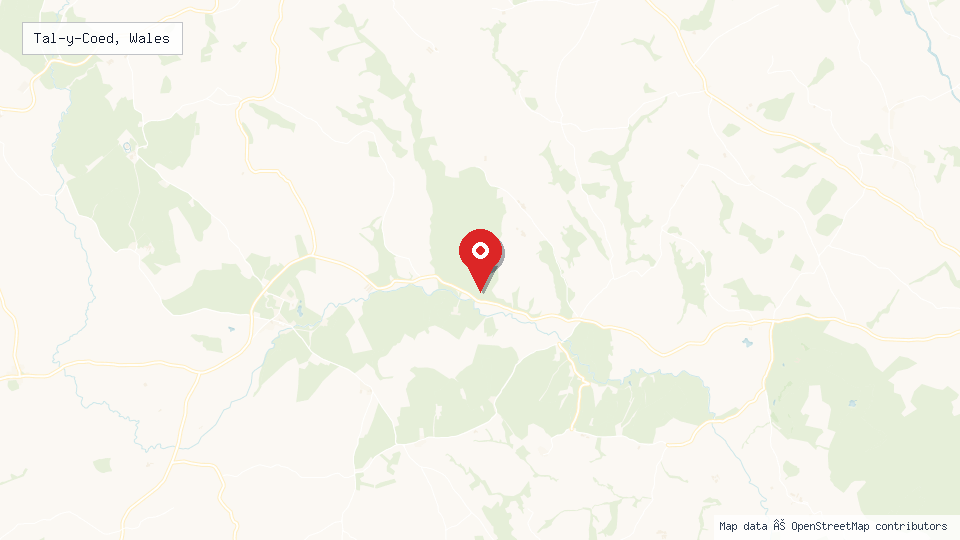 Street map of Tal-y-Coed, Wales with location pin