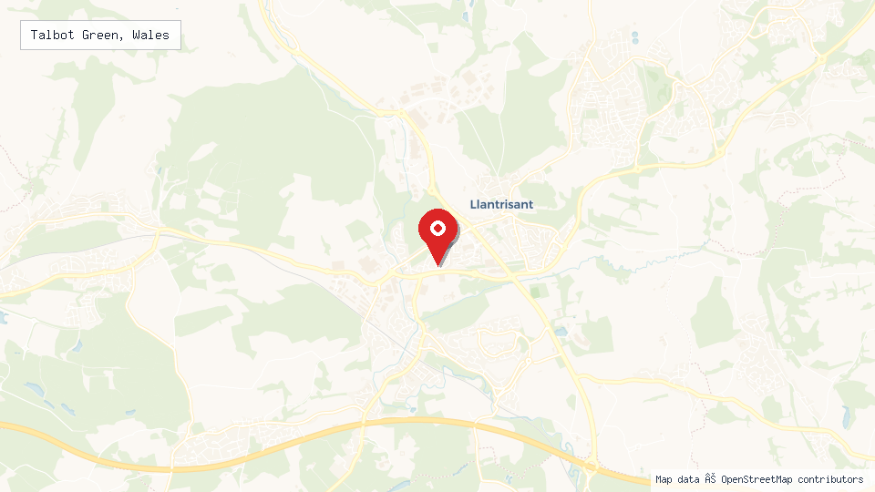 Street map of Talbot Green, Wales with location pin