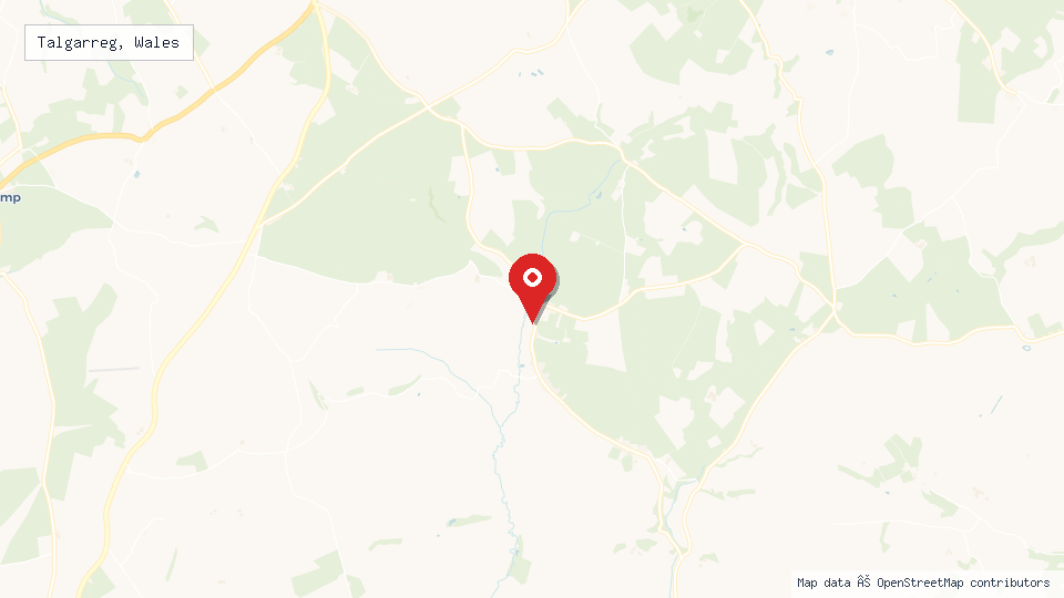 Street map of Talgarreg, Wales with location pin