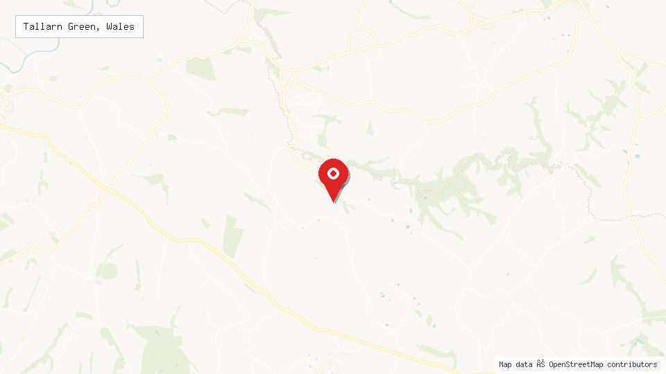 Street map of Tallarn Green, Wales with location pin