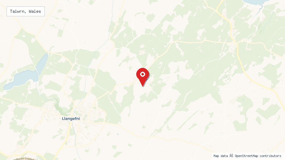Street map of Talwrn, Wales with location pin
