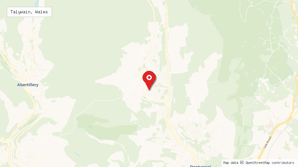 Street map of Talywain, Wales with location pin