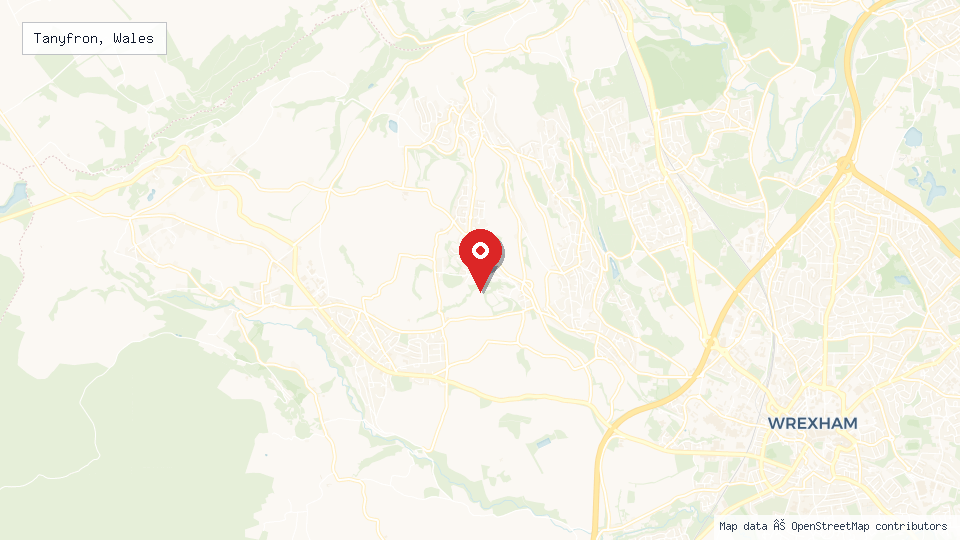 Street map of Tanyfron, Wales with location pin