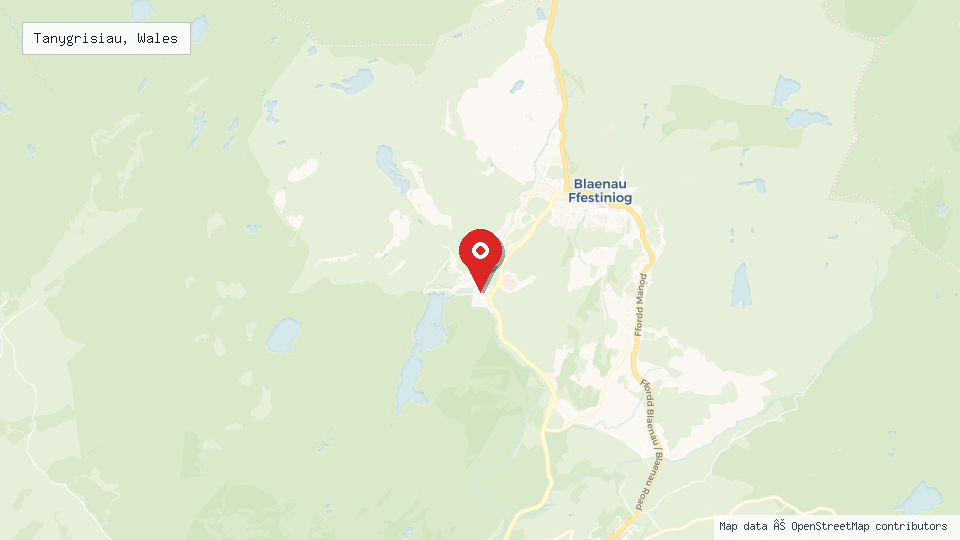 Street map of Tanygrisiau, Wales with location pin