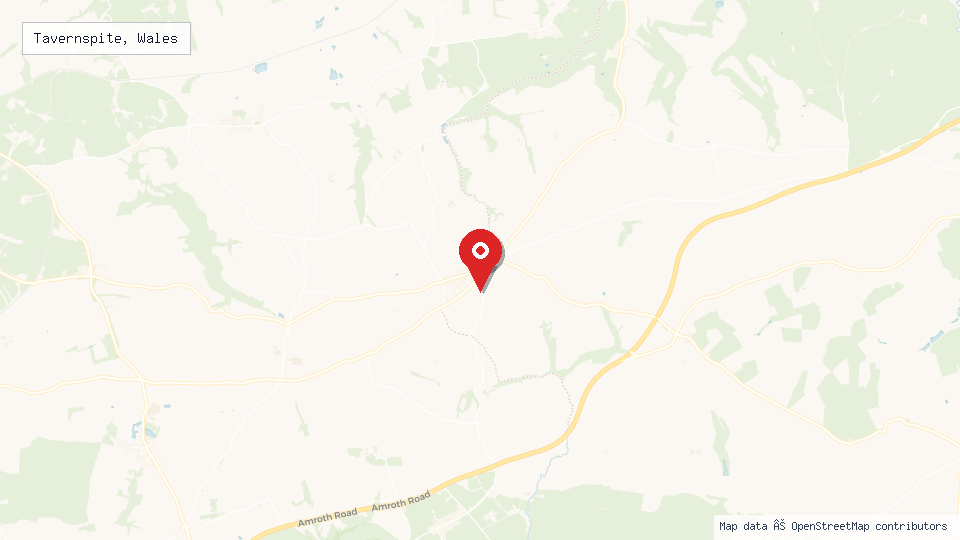 Street map of Tavernspite, Wales with location pin