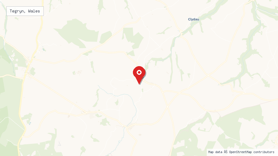 Street map of Tegryn, Wales with location pin