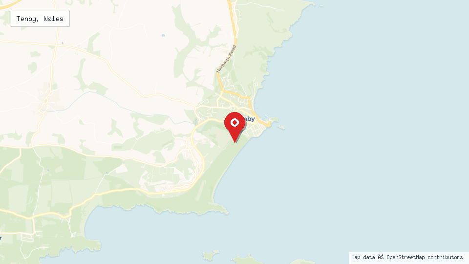 Street map of Tenby, Wales with location pin