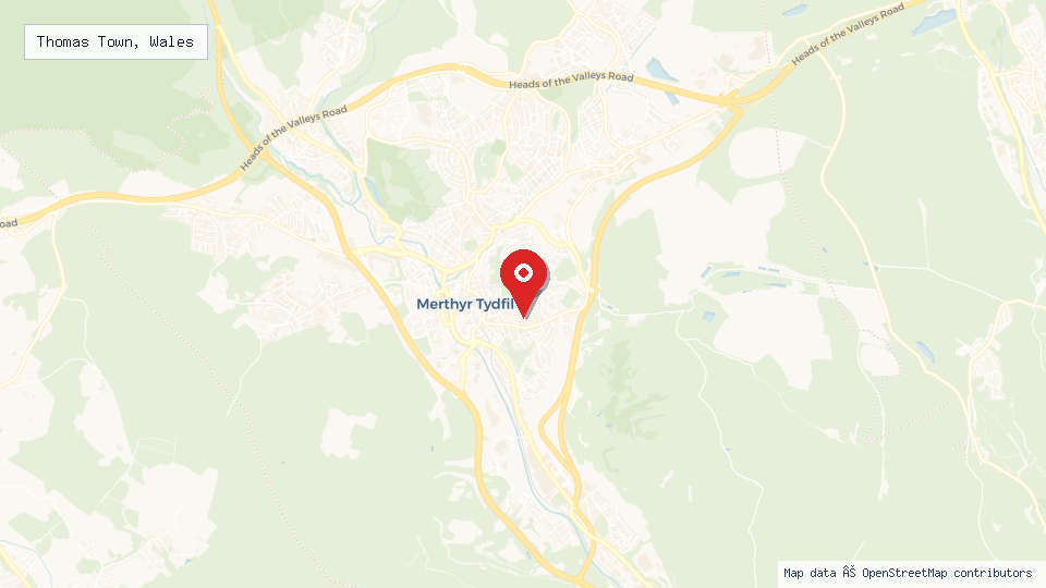 Street map of Thomas Town, Wales with location pin
