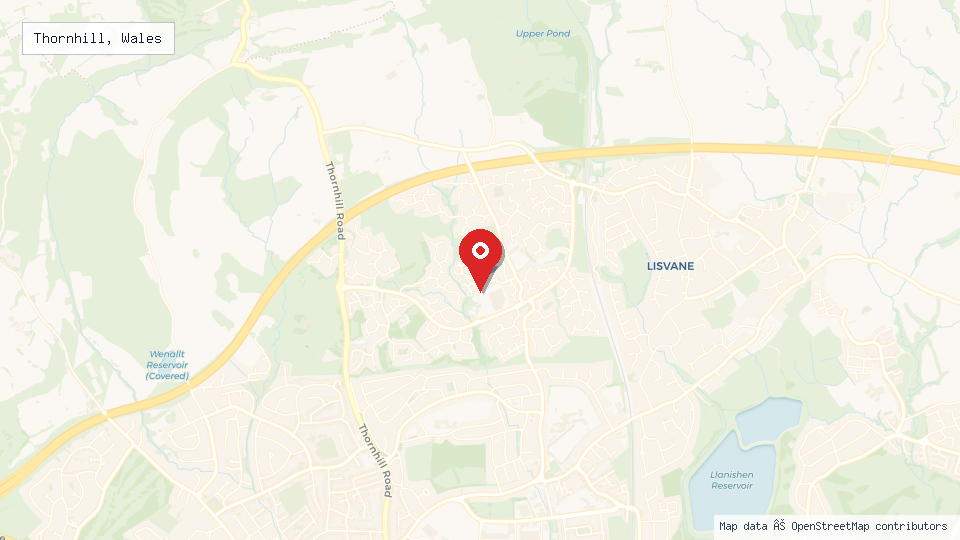 Street map of Thornhill, Wales with location pin