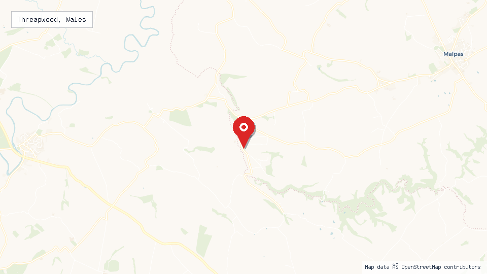 Street map of Threapwood, Wales with location pin