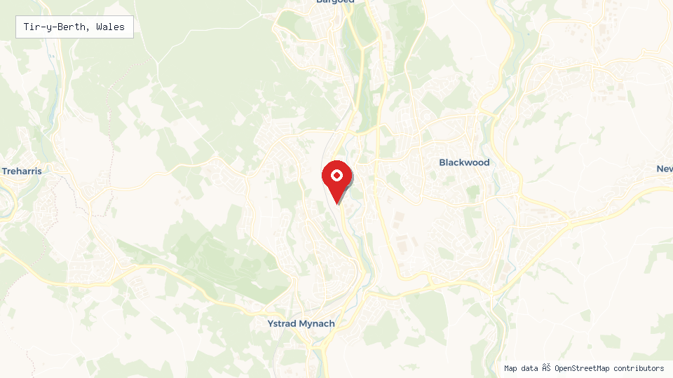 Street map of Tir-y-Berth, Wales with location pin