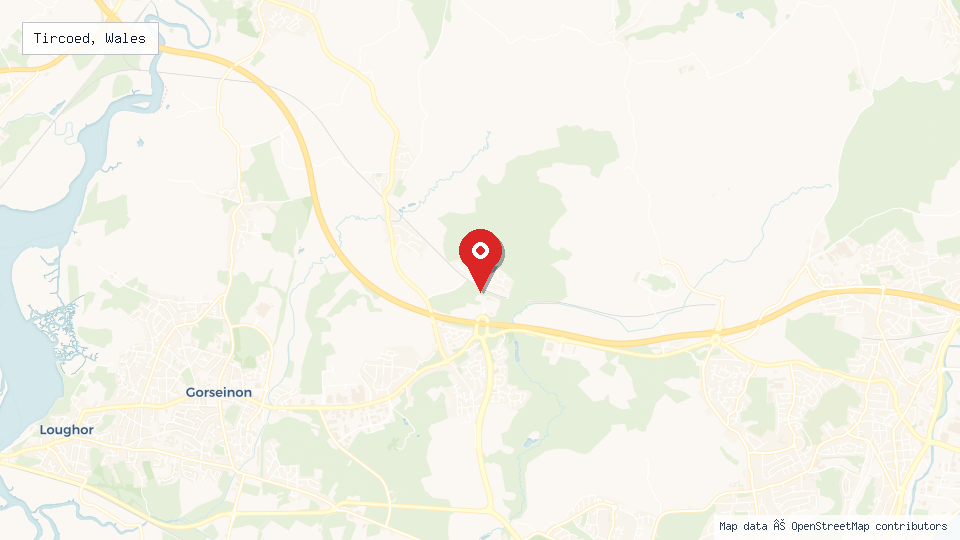 Street map of Tircoed, Wales with location pin