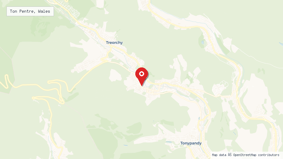 Street map of Ton Pentre, Wales with location pin