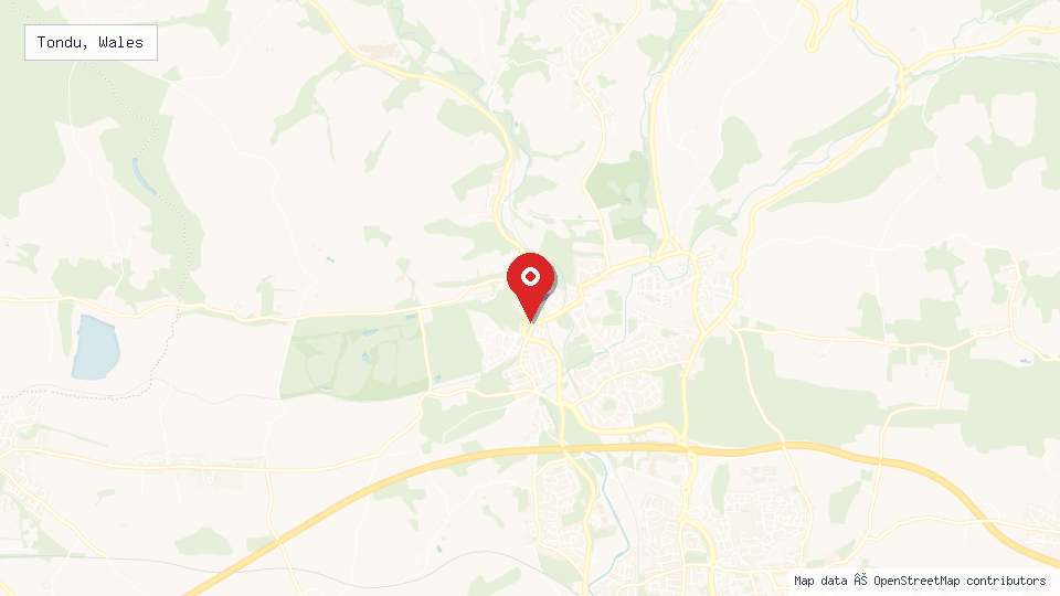 Street map of Tondu, Wales with location pin