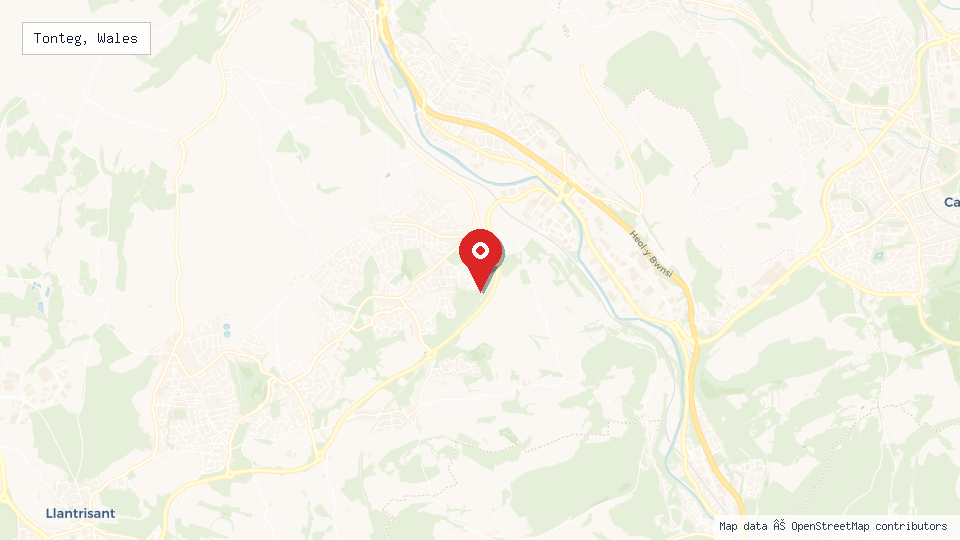 Street map of Tonteg, Wales with location pin