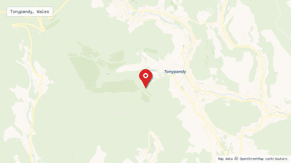 Street map of Tonypandy, Wales with location pin